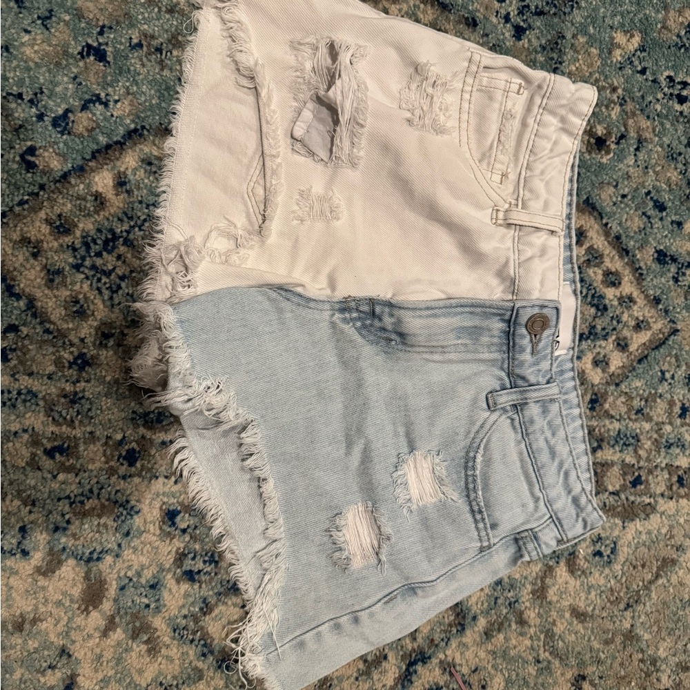 Velvet White and Light Blue Distressed Jean Shorts
